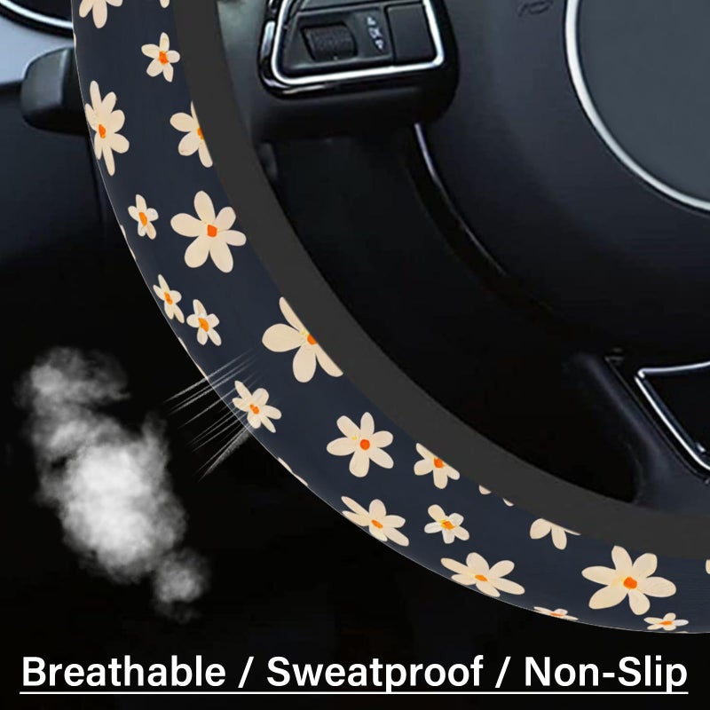 Pcnjozx Floral Steering Wheel Cover  Daisy Steering Wheel Cover for Women Men  Cute Steering Wheel Protector  Car Accessories  Universal 14"" 02/2-15"" Fit Auto  Suvs - Image 4